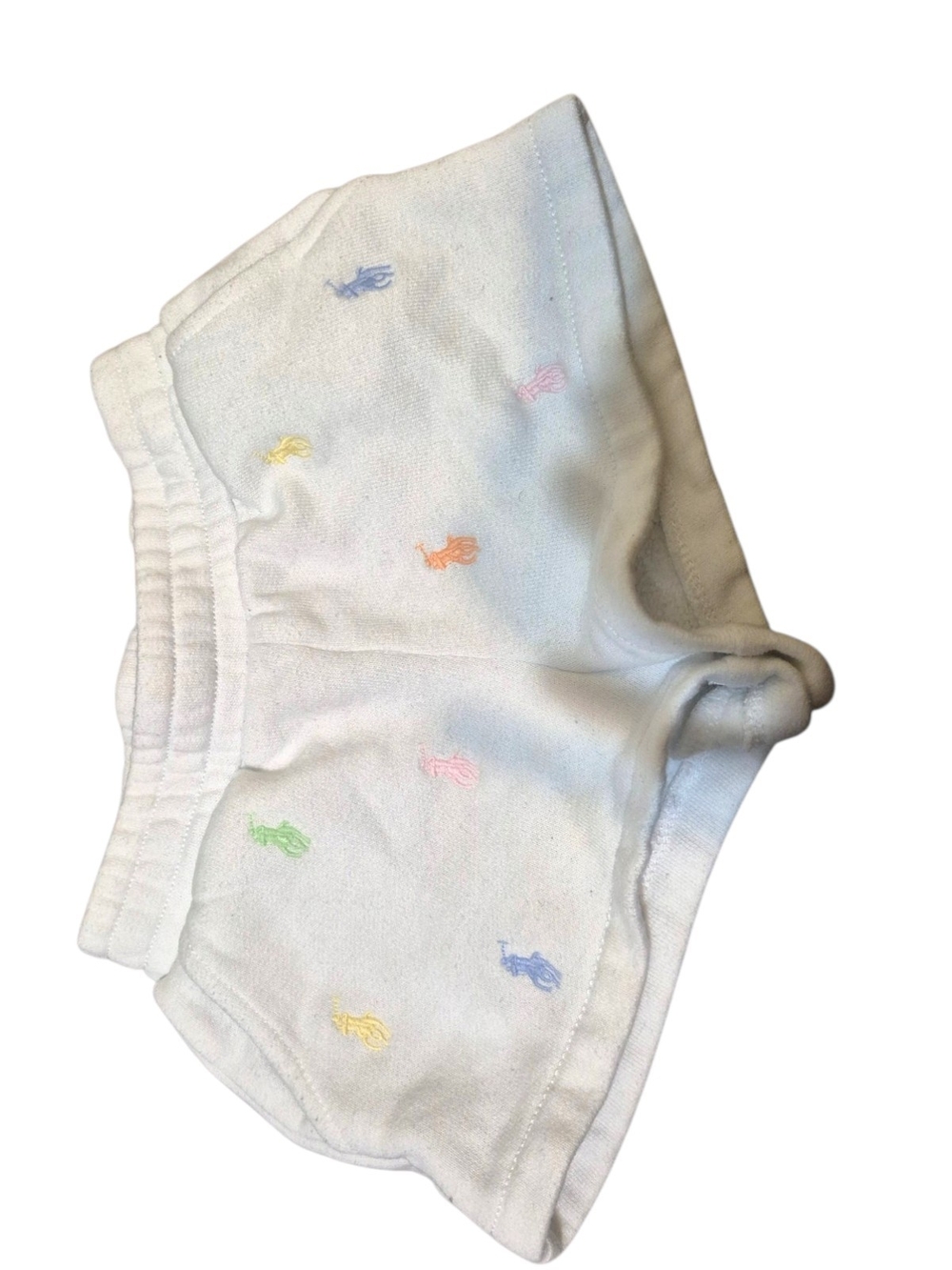 Ralph Lauren White Kids Shorts with Pastel Polo Embroidery